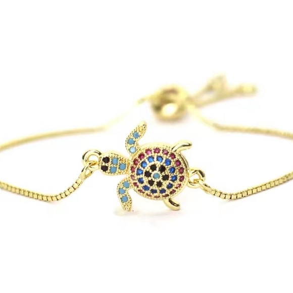 So Pretty and Premiun quality Gold Turtle🐢 Bracelet with Multicolor Crystals - Picture 2 of 5